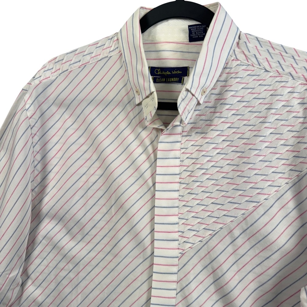 Christopher Wicks Clean Laundry Shirt Mens L White Stripe Pintuck Button Down